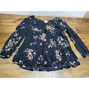 Jade By Johnny Was Women’s Floral Long Sleeve Tasseled Tie Front Boho Medium